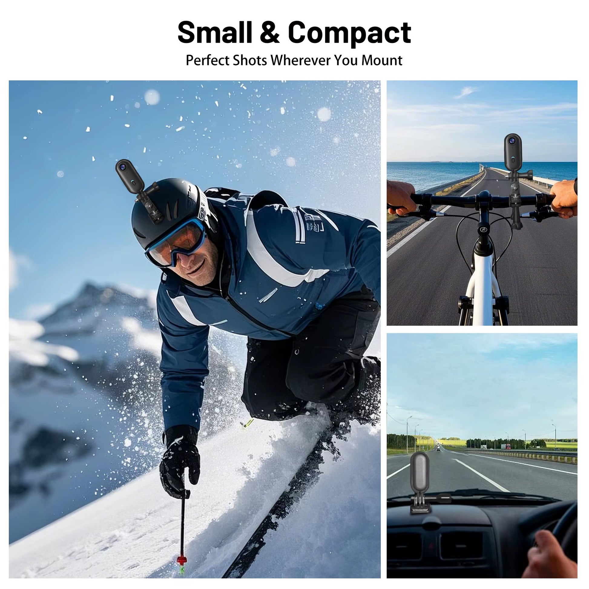 4K Mini WIFI Action Camera 128GB Thumb POV Portable Video Recorder with IPX7 Waterproof Camcorder Helmet Mount Vlogging (Black)